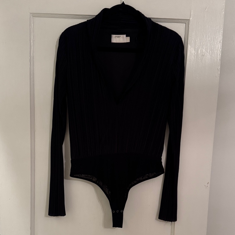 TJD Black Ribbed Long Sleeve Bodysuit - Size XS